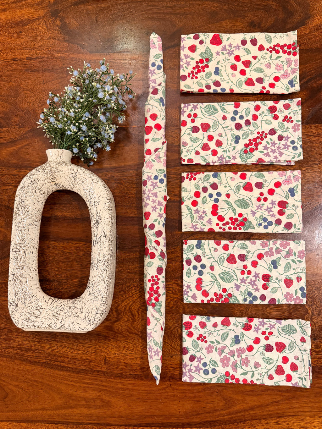 Modern red & pink flowers print bamboo cotton printed napkins (Set of 6)