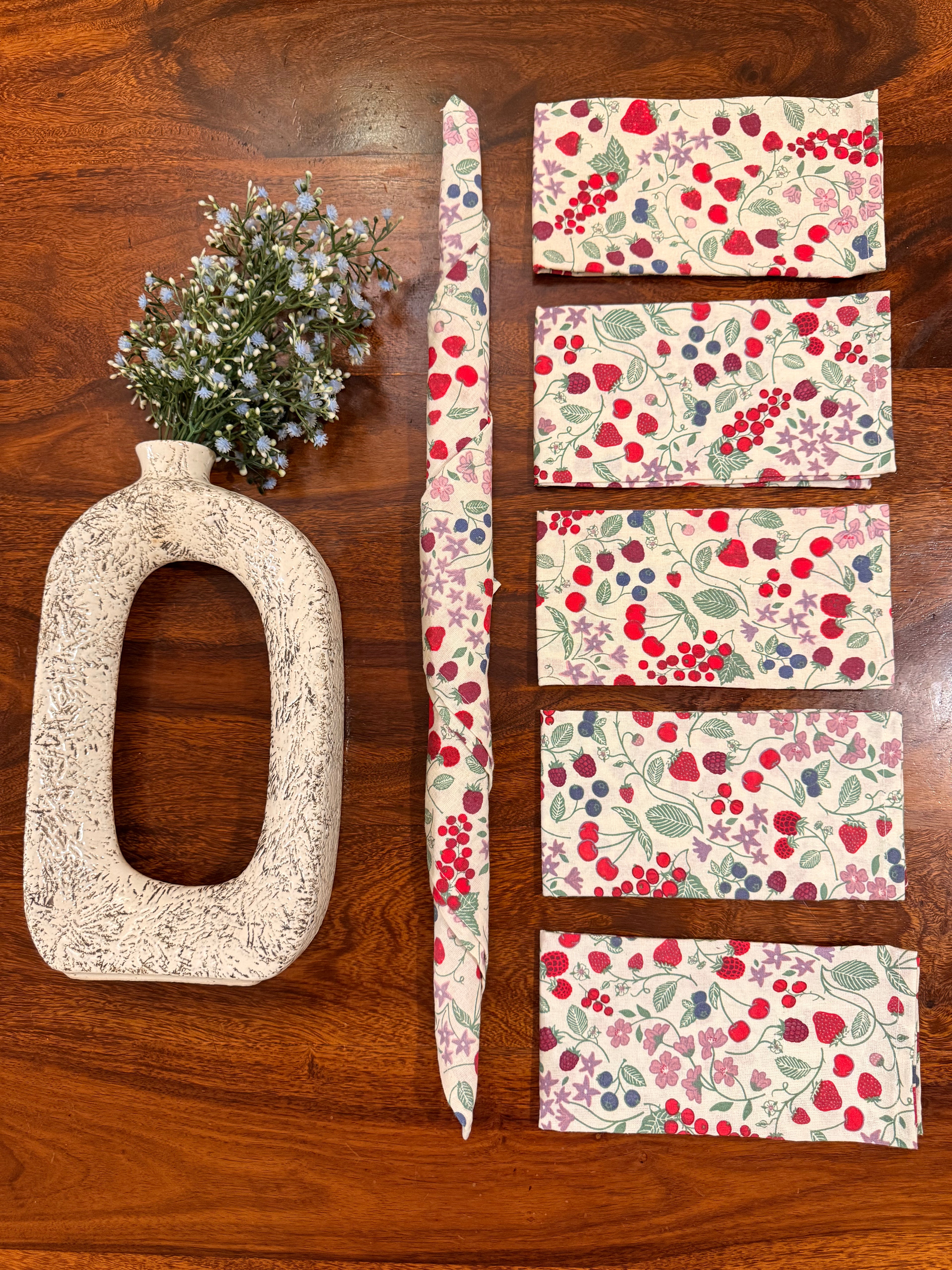 Modern red & pink flowers print bamboo cotton printed napkins (Set of 6)