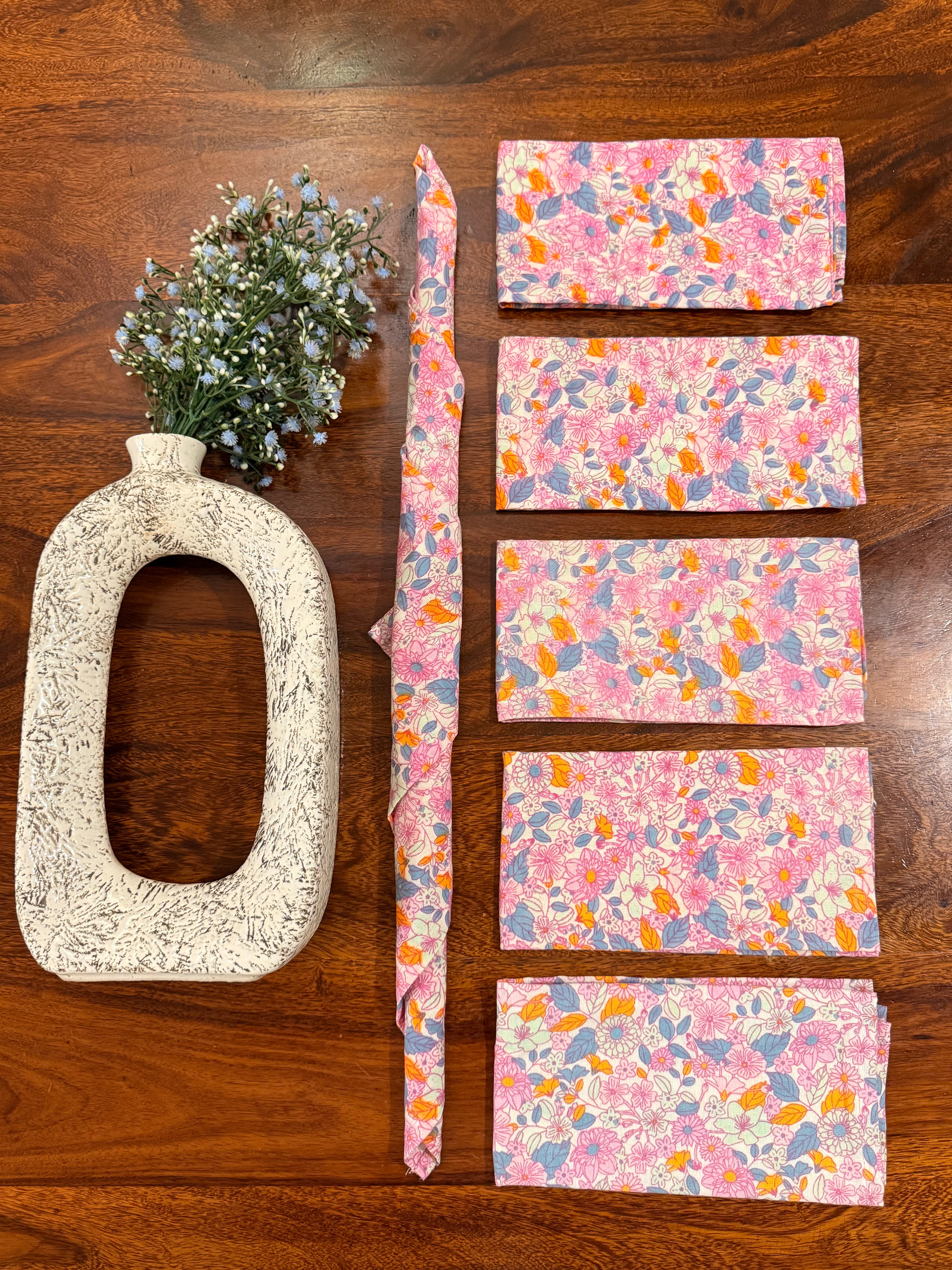 Little pink flowers print bamboo cotton printed napkins (Set of 6)