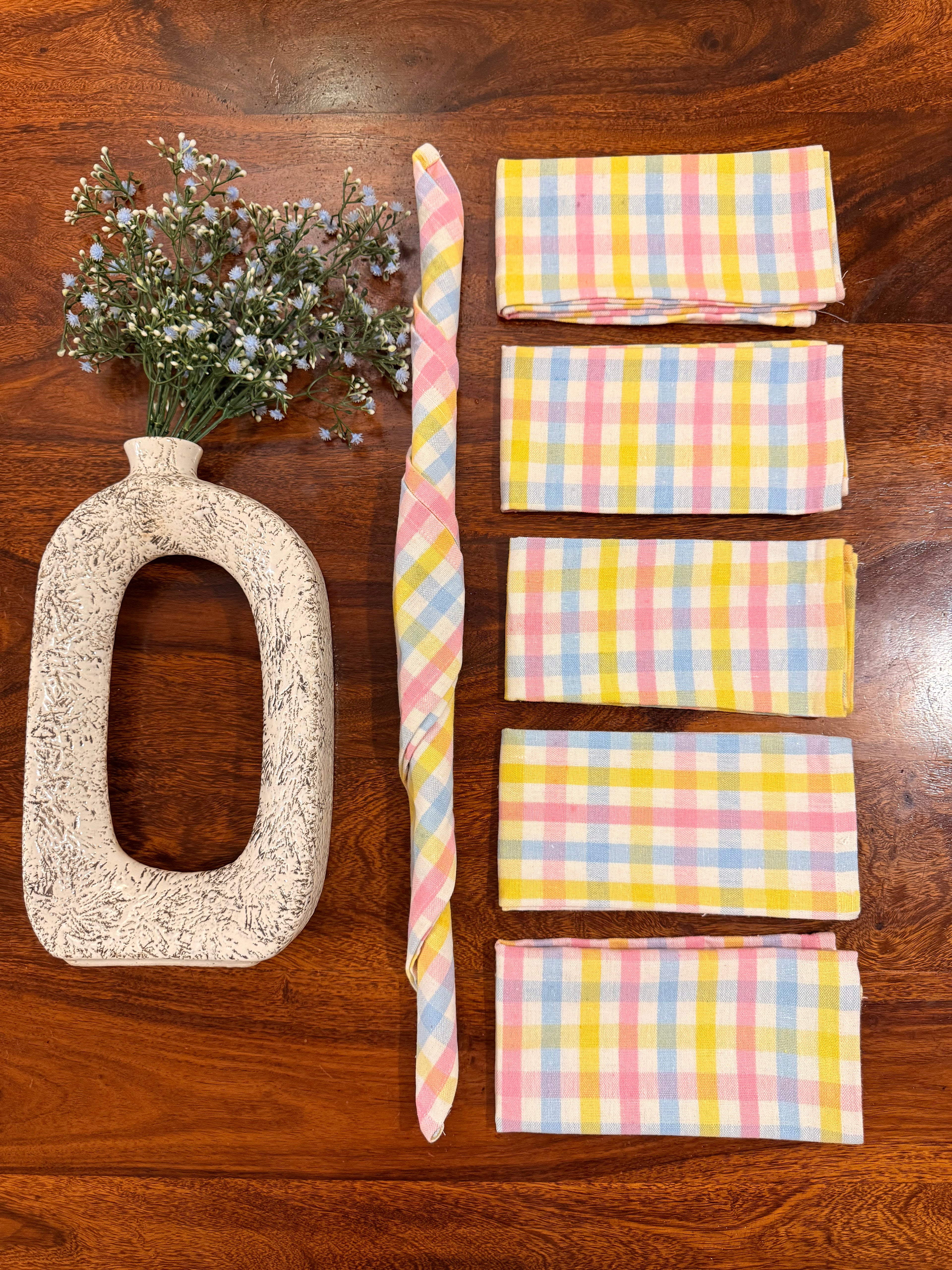 Modern Check print bamboo cotton printed napkins (Set of 6)