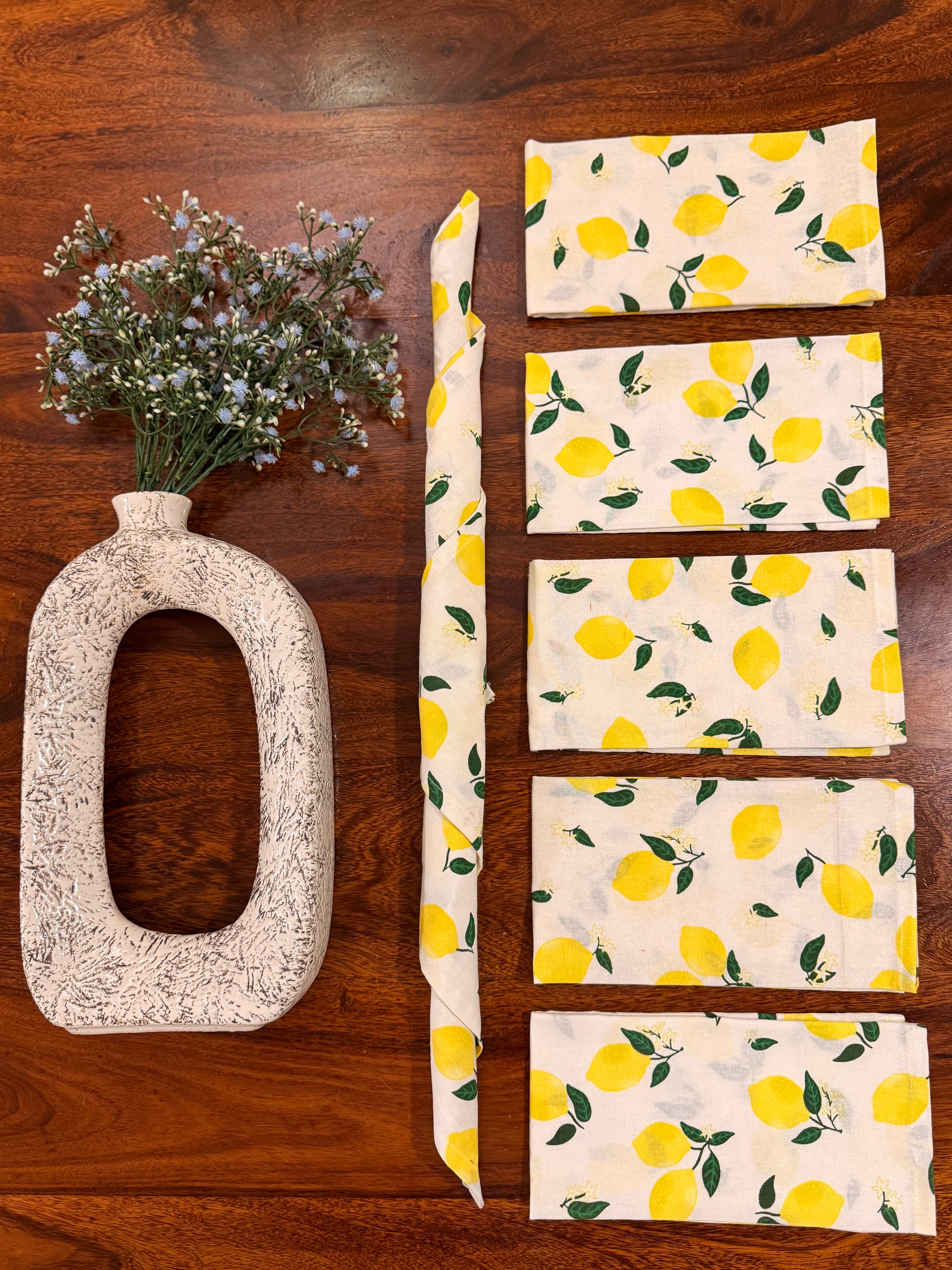Lemon print bamboo cotton printed napkins (Set of 6)