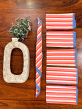 Pink & Blue striped bamboo cotton printed napkins (Set of 6)