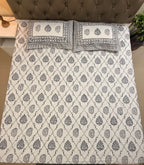 Hand block print on premium south cotton fabric bedsheet (Dark Blue Ambi on White base)