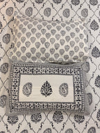 Hand block print on premium south cotton fabric bedsheet (Dark Blue Ambi on White base)