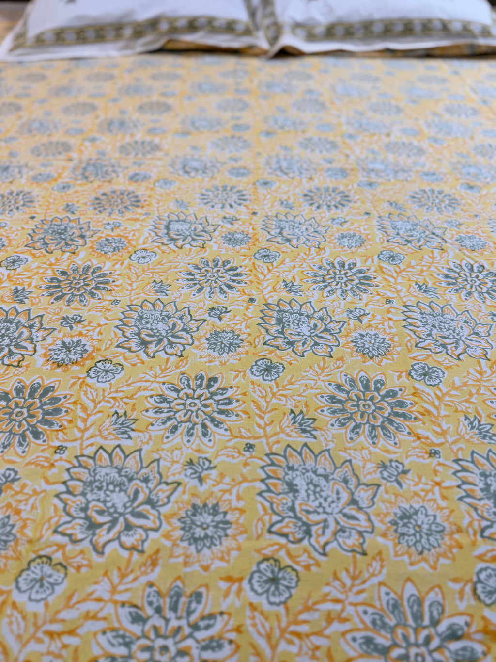 Hand block print on premium south cotton fabric (Yellow marigold print)