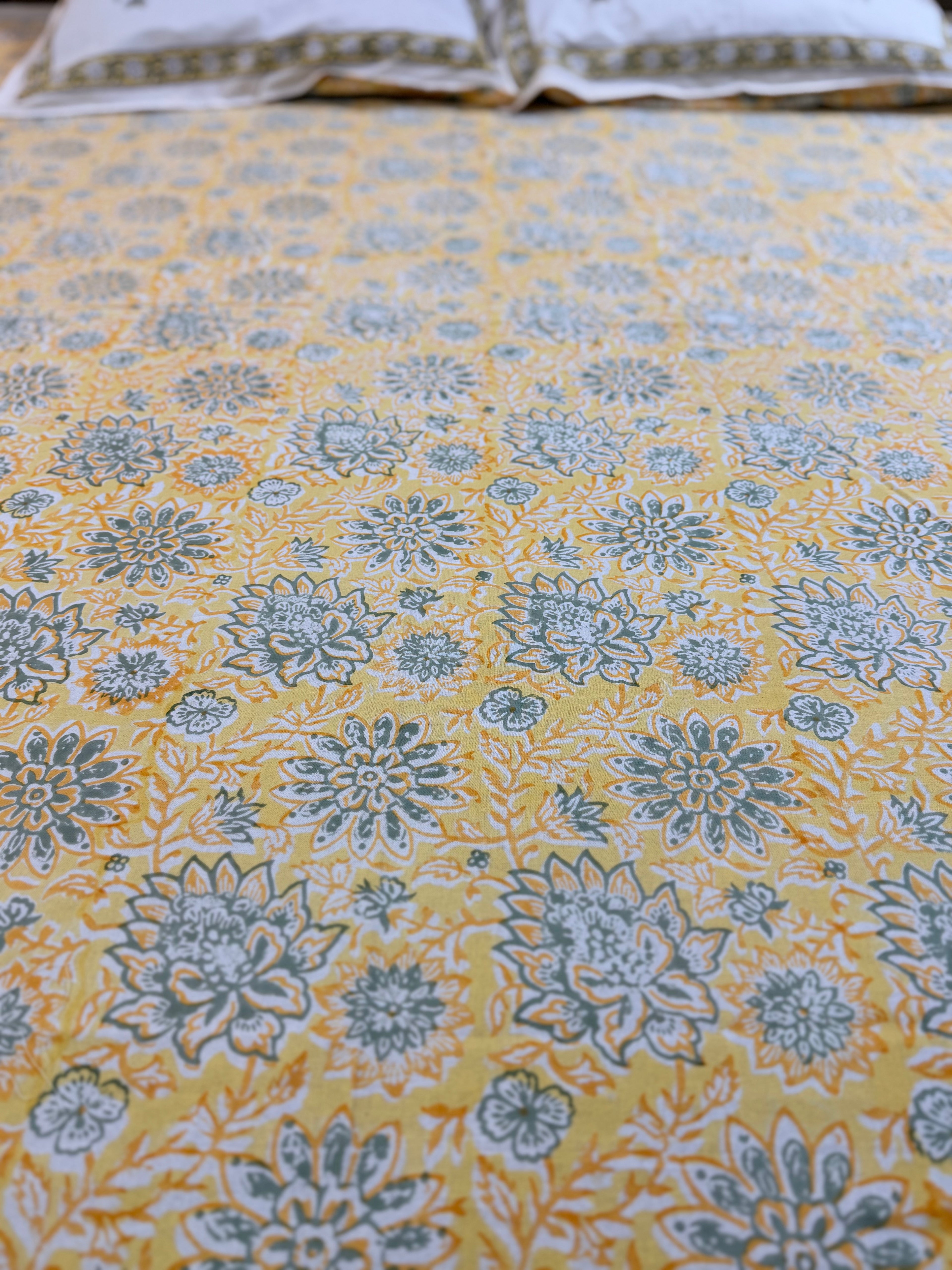 Hand block print on premium south cotton fabric (Yellow marigold print)