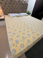 Hand block print on premium south cotton fabric (Yellow marigold print)
