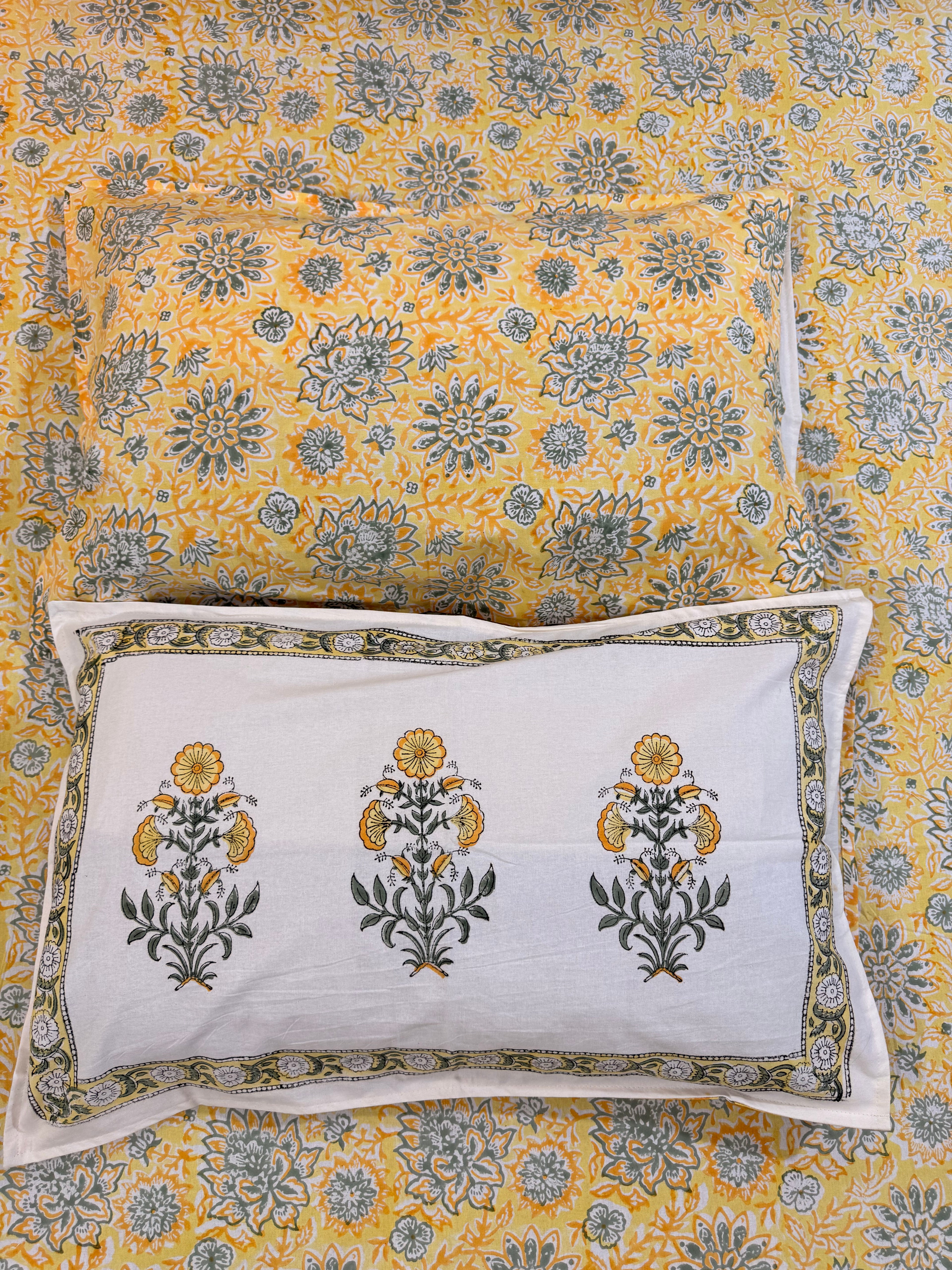 Hand block print on premium south cotton fabric (Yellow marigold print)