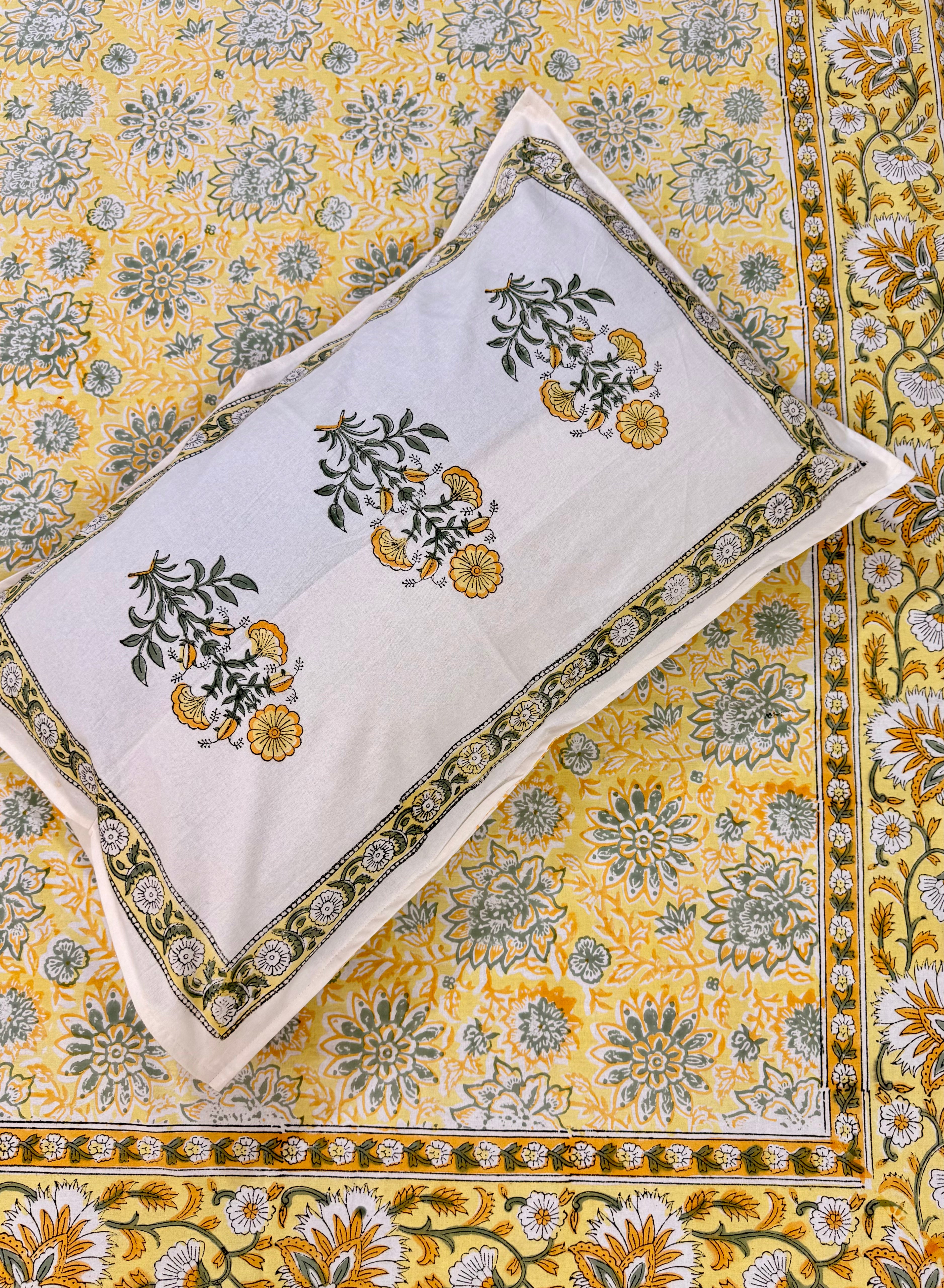 Hand block print on premium south cotton fabric (Yellow marigold print)