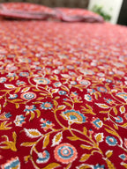 Hand block print on premium south cotton fabric (All over phool booti print -Red)