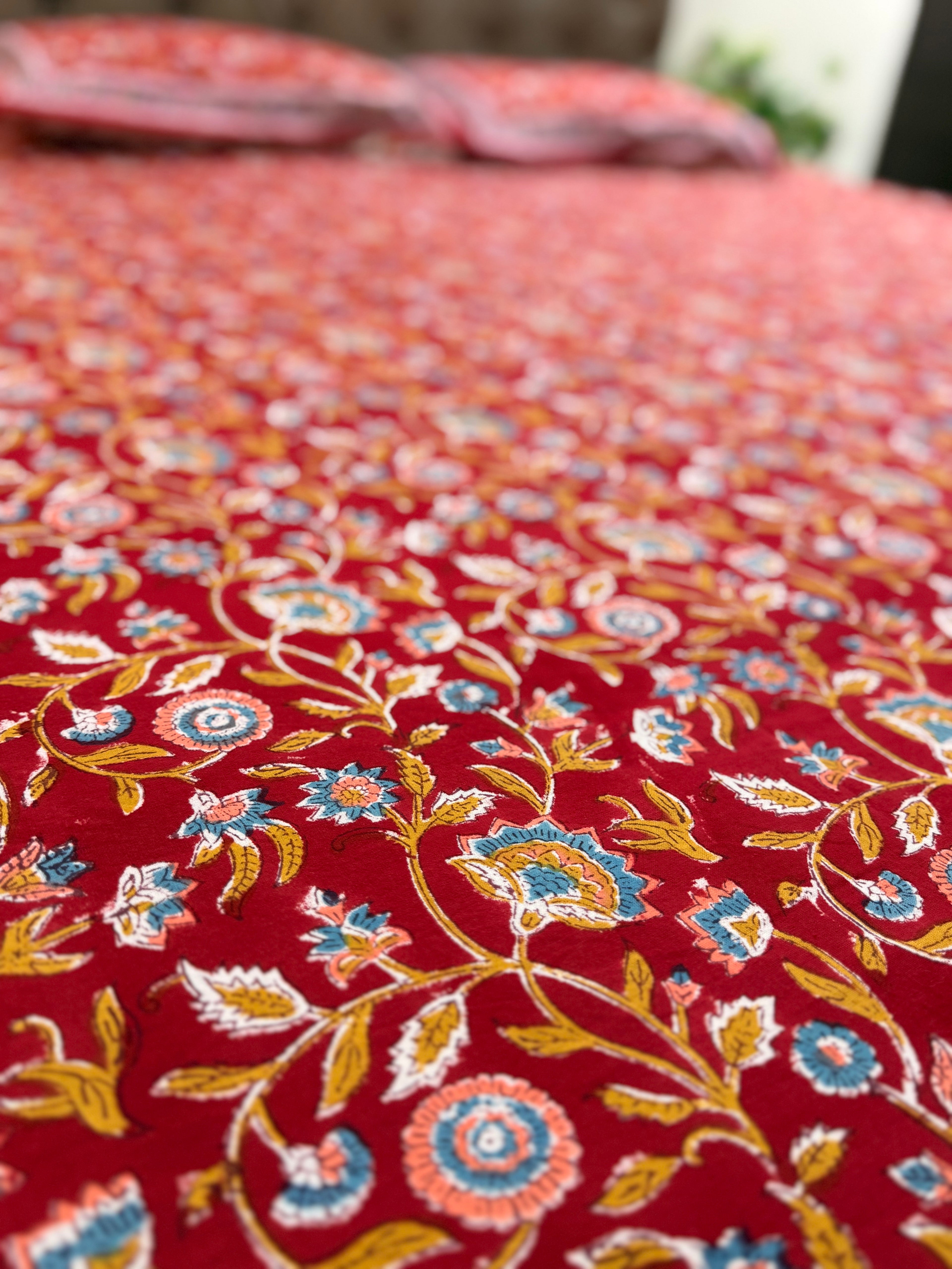 Hand block print on premium south cotton fabric (All over phool booti print -Red)