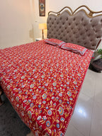 Hand block print on premium south cotton fabric (All over phool booti print -Red)