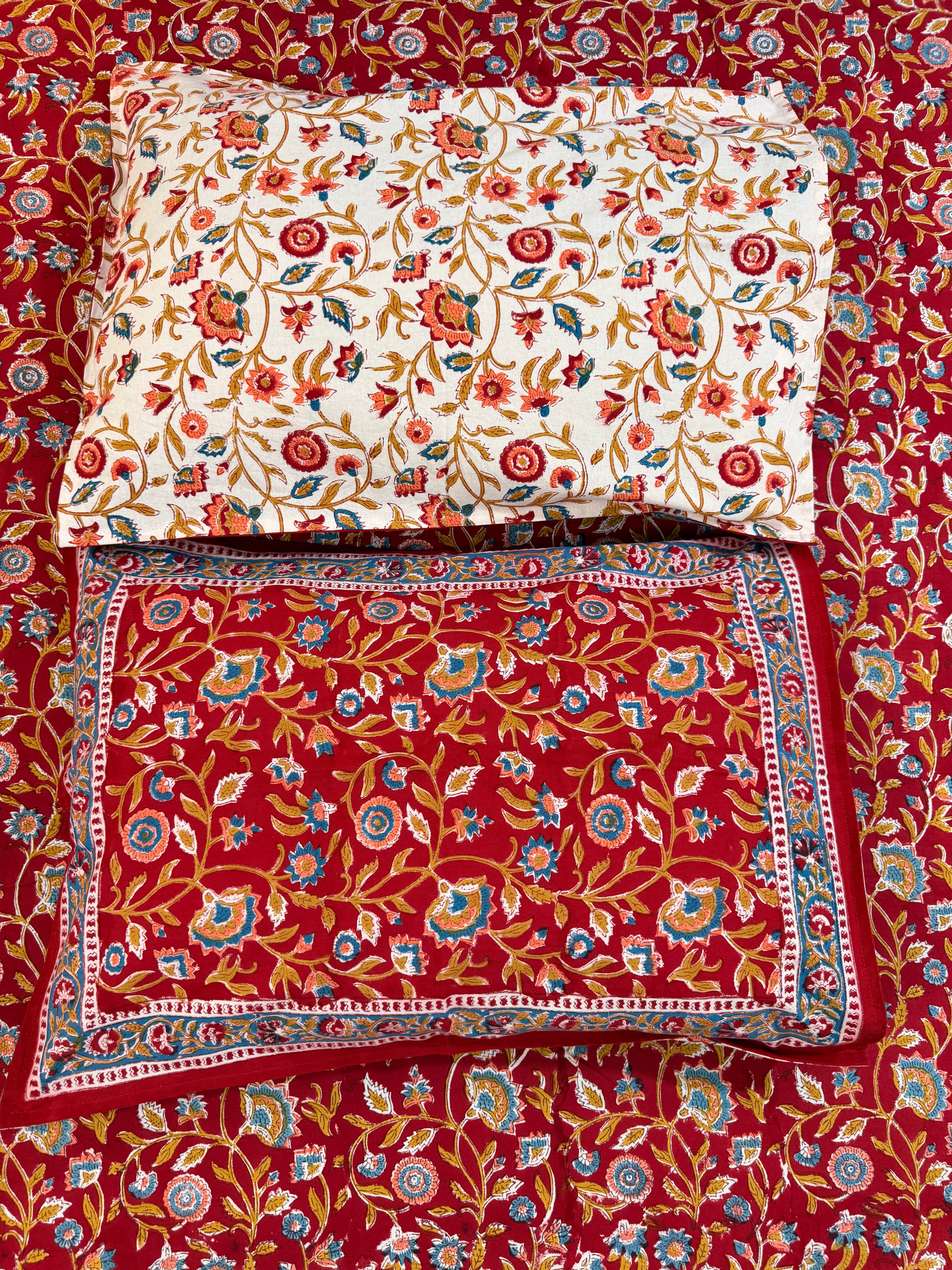 Hand block print on premium south cotton fabric (All over phool booti print -Red)