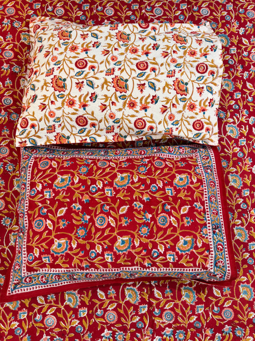 Hand block print on premium south cotton fabric (All over phool booti print -Red)