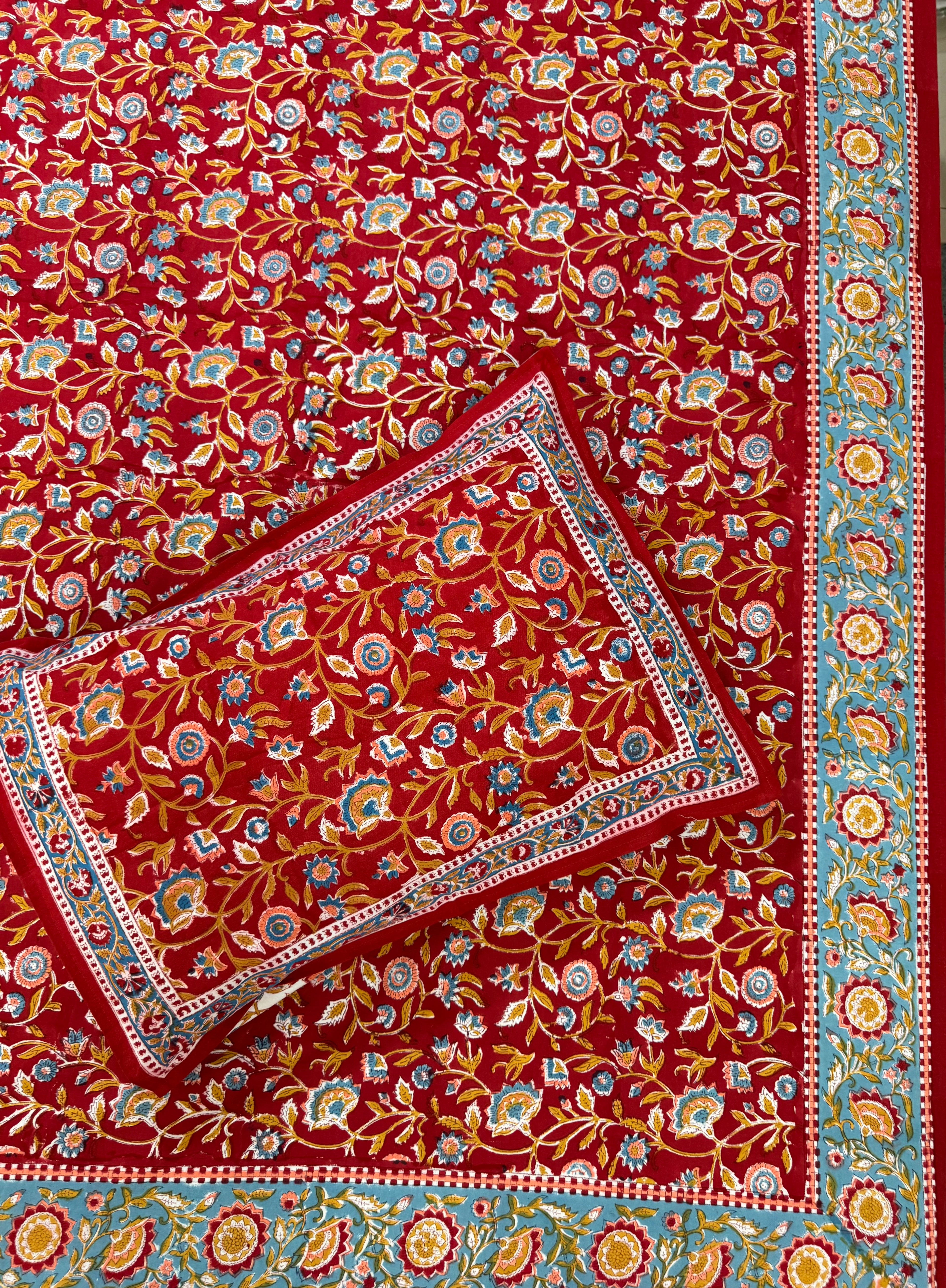 Hand block print on premium south cotton fabric (All over phool booti print -Red)