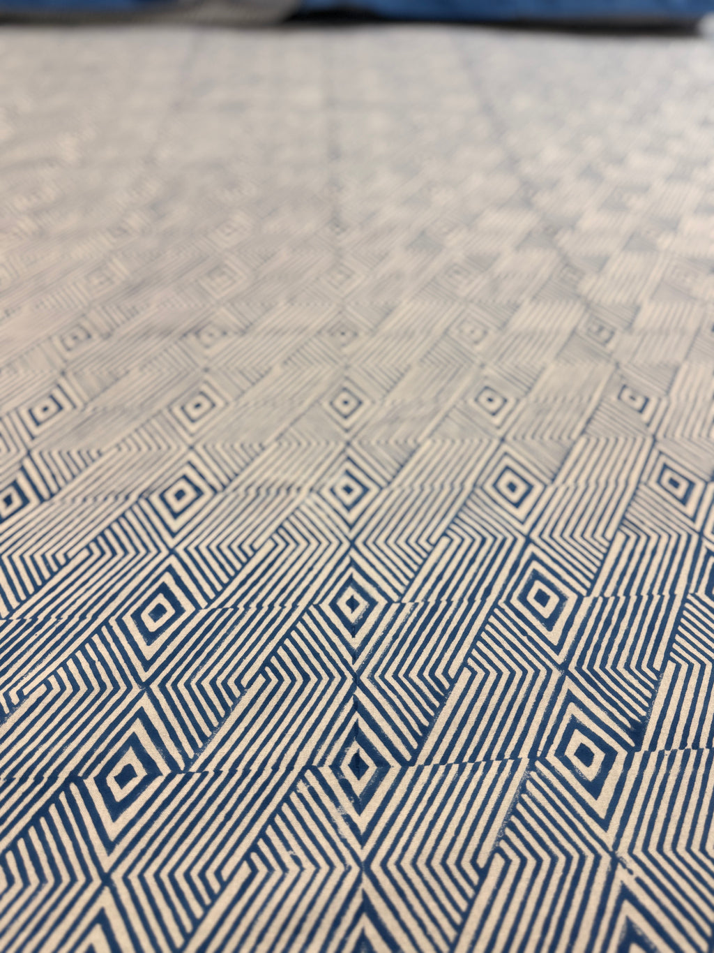 Hand block print on premium south cotton fabric bedsheet (All over geometrical Indigo print)