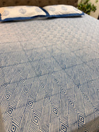 Hand block print on premium south cotton fabric bedsheet (All over geometrical Indigo print)