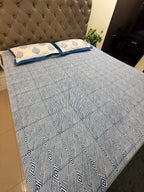 Hand block print on premium south cotton fabric bedsheet (All over geometrical Indigo print)