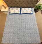 Hand block print on premium south cotton fabric bedsheet (All over geometrical Indigo print)