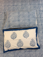 Hand block print on premium south cotton fabric bedsheet (All over geometrical Indigo print)