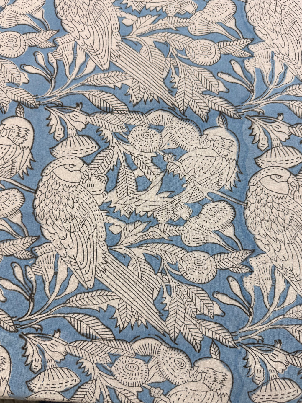 Hand block print on premium south cotton fabric bedsheet ( Eagle print in chalk blue shade)