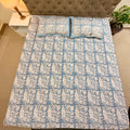 Hand block print on premium south cotton fabric bedsheet ( Eagle print in chalk blue shade)