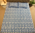 Hand block print on premium south cotton fabric bedsheet (All over Indigo blue floral print)