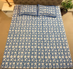 Hand block print on premium south cotton fabric bedsheet (All over Indigo blue floral print)