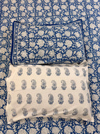 Hand block print on premium south cotton fabric bedsheet (All over Indigo blue floral print)