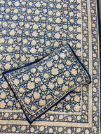 Hand block print on premium south cotton fabric bedsheet (All over Indigo blue floral print)