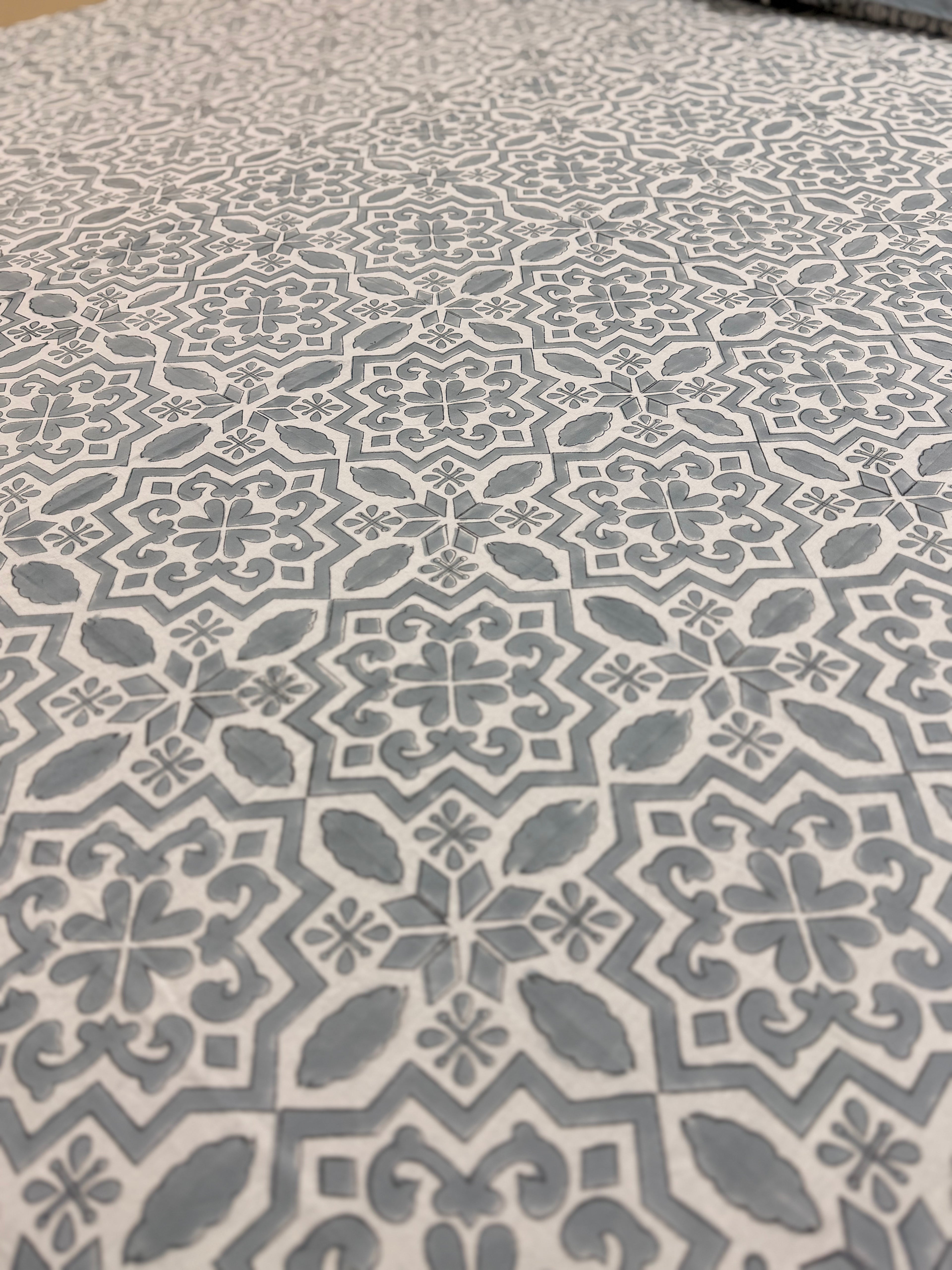 Hand block print on premium south cotton fabric bedsheet (Geometrical all over Grey)