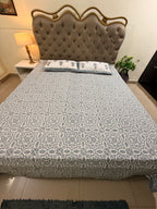 Hand block print on premium south cotton fabric bedsheet (Geometrical all over Grey)