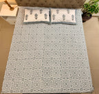 Hand block print on premium south cotton fabric bedsheet (Geometrical all over Grey)