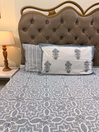 Hand block print on premium south cotton fabric bedsheet (Geometrical all over Grey)