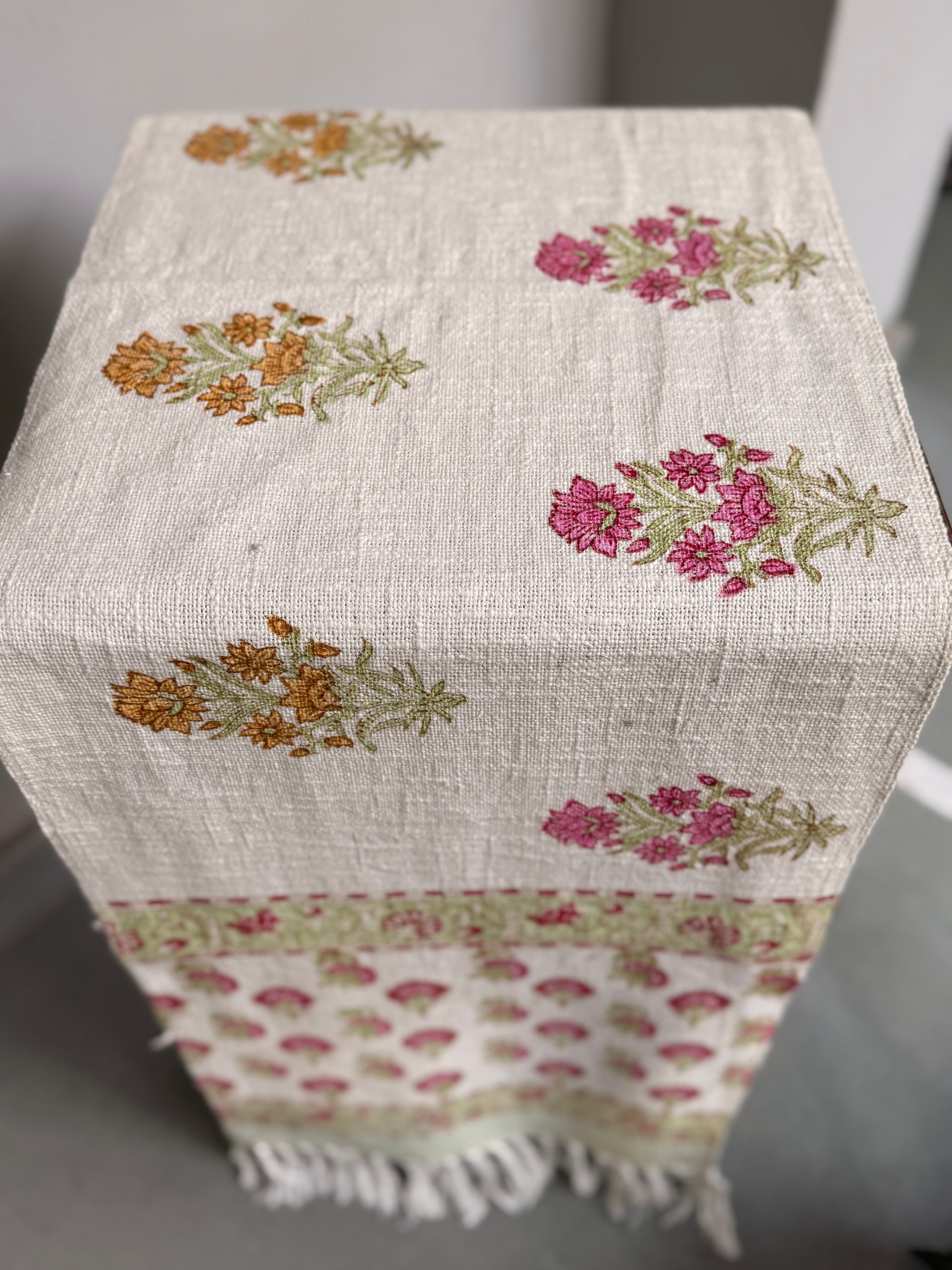 Jute Cotton Table Runners (Multicolored Floral Print)
