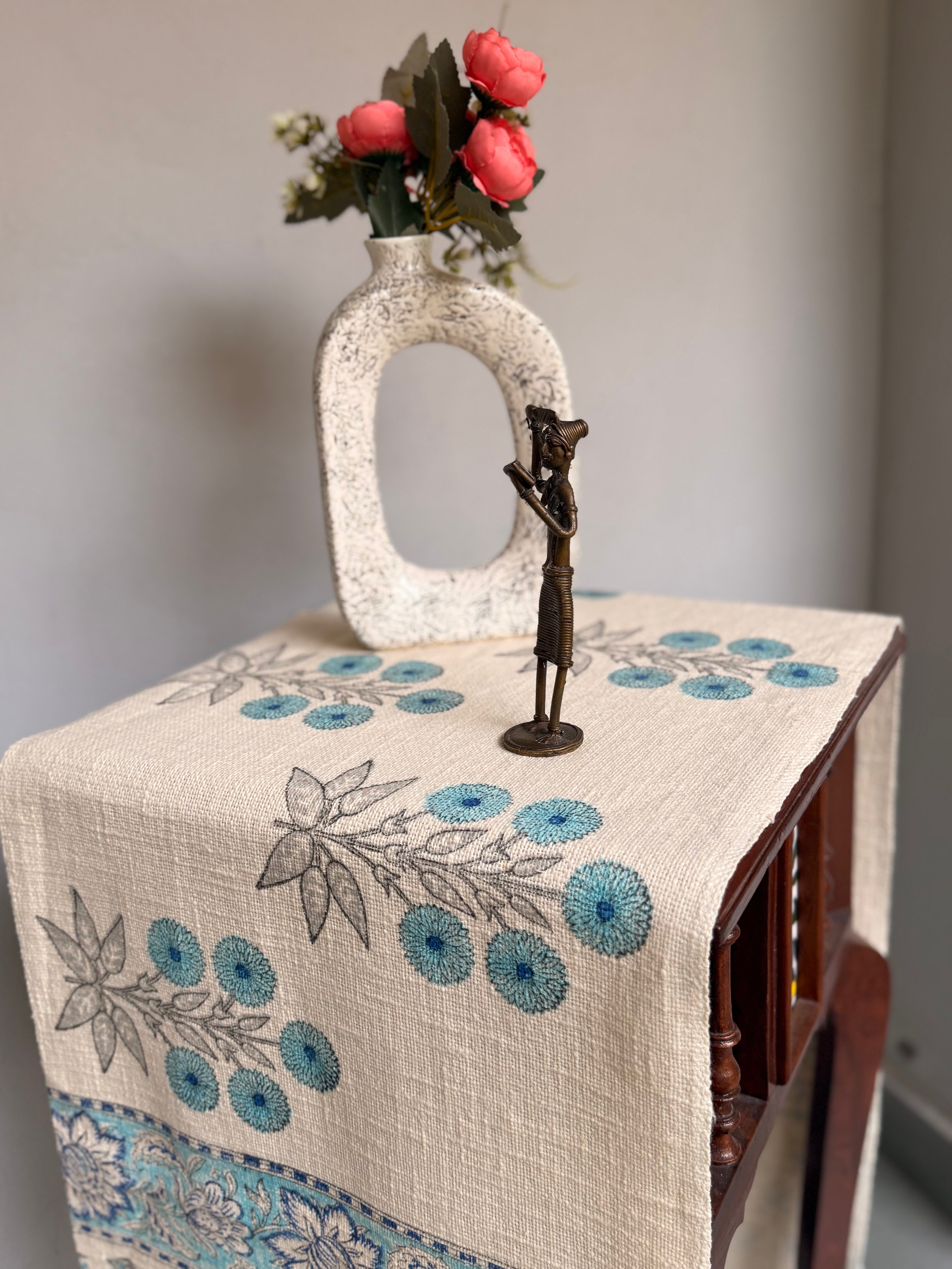 Jute Cotton Table Runners (Blue Floral print)