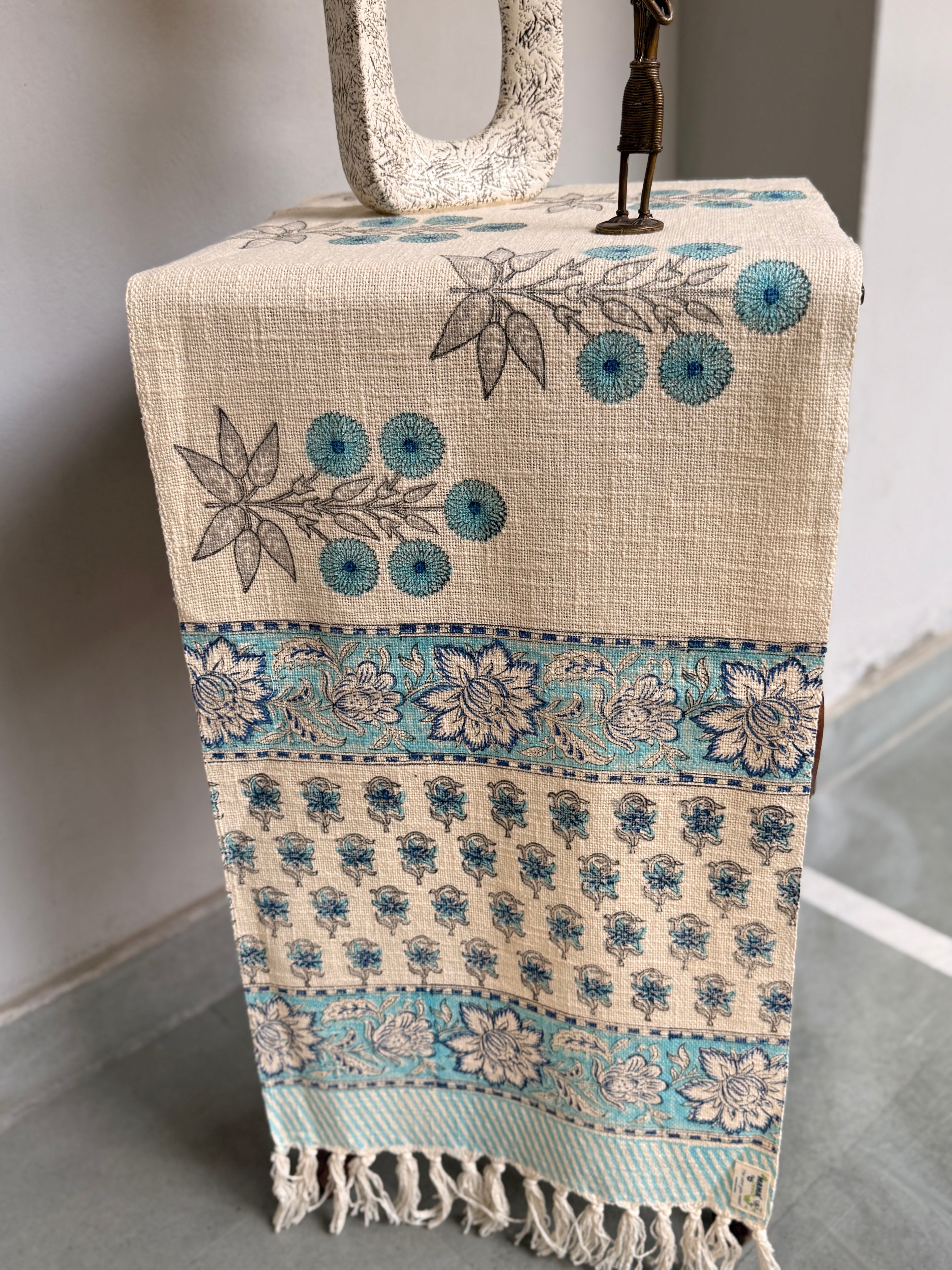 Jute Cotton Table Runners (Blue Floral print)