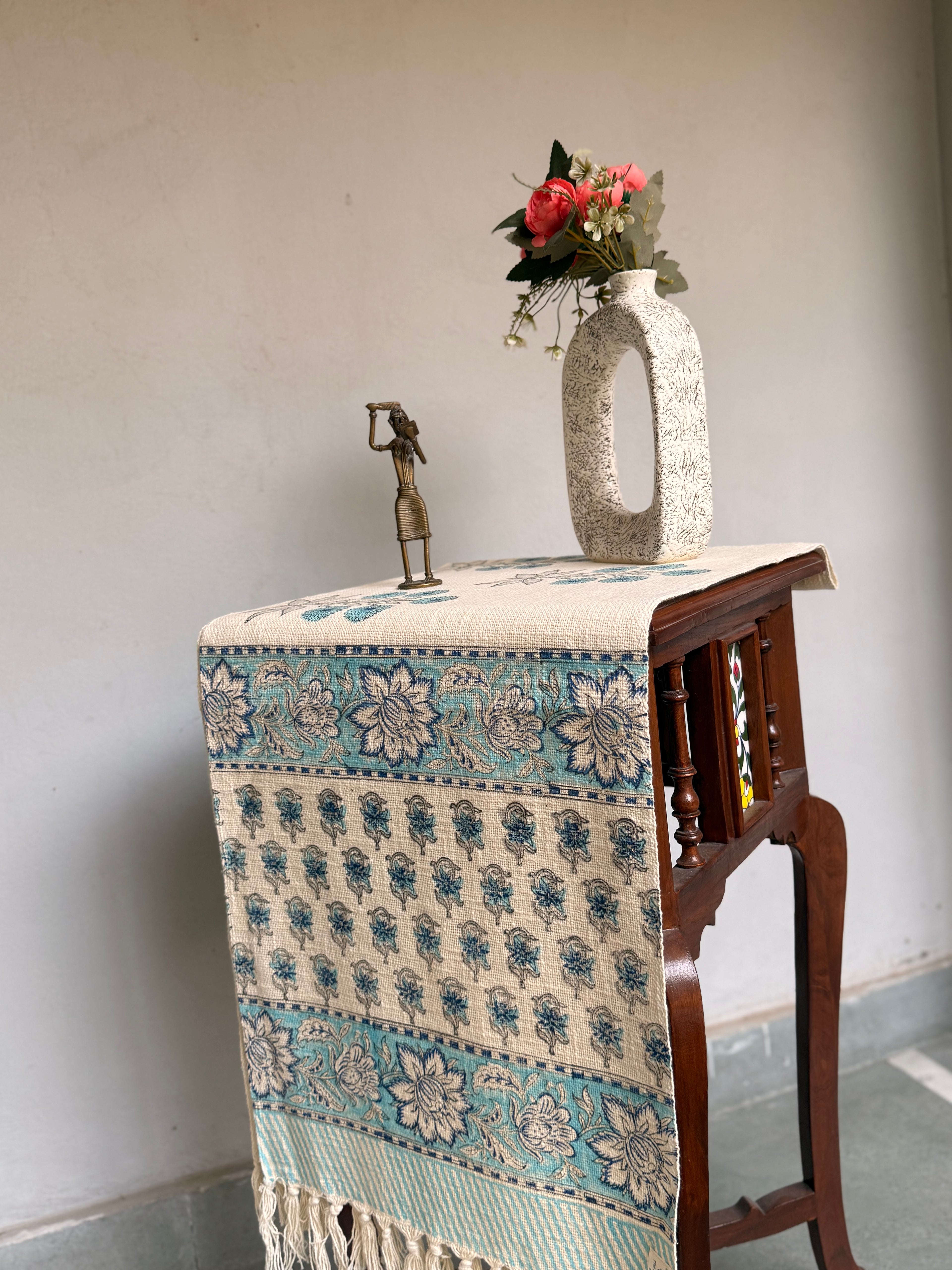 Jute Cotton Table Runners (Blue Floral print)
