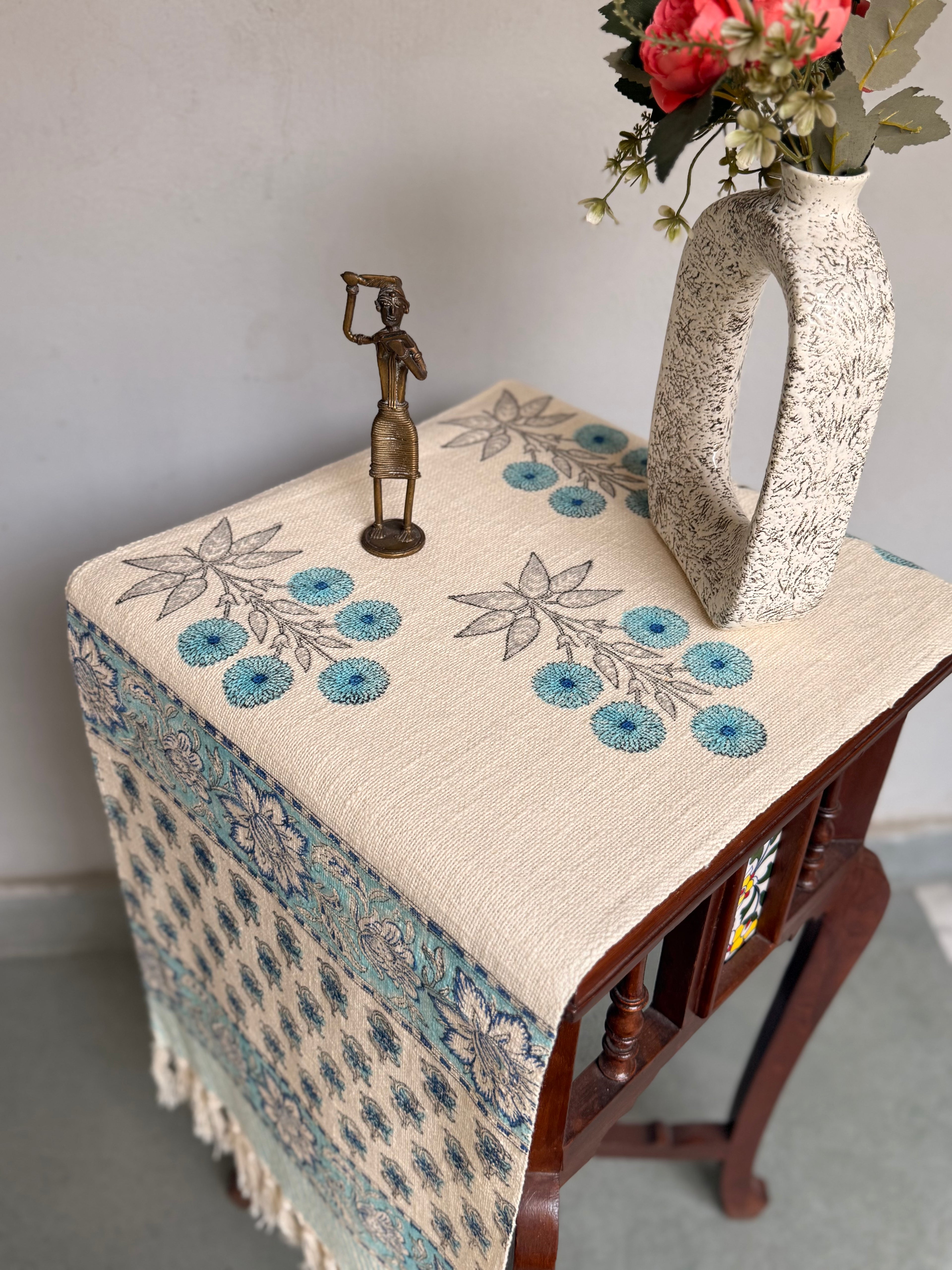 Jute Cotton Table Runners (Blue Floral print)