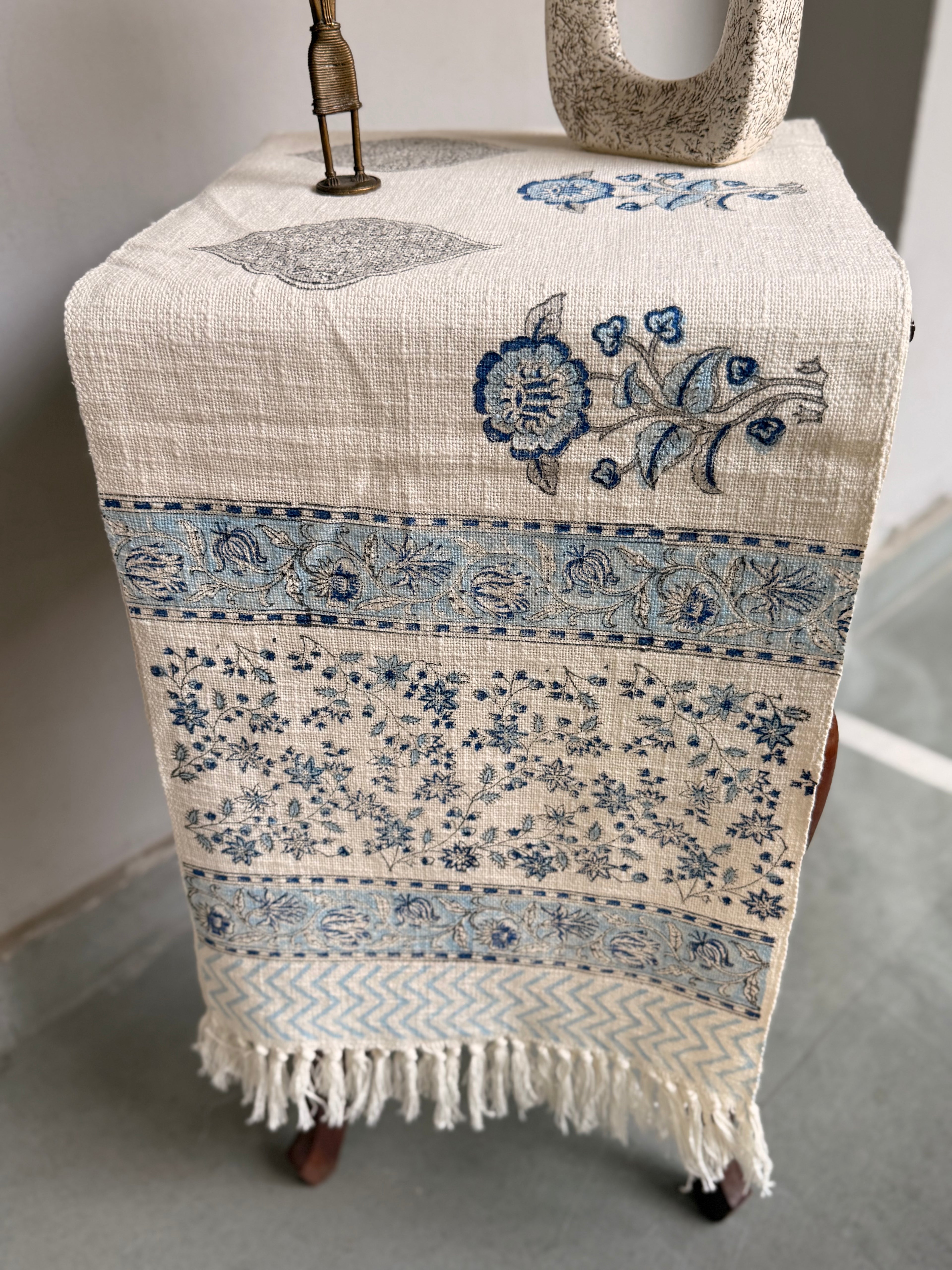 Jute Cotton Table Runners (Neel phool print)