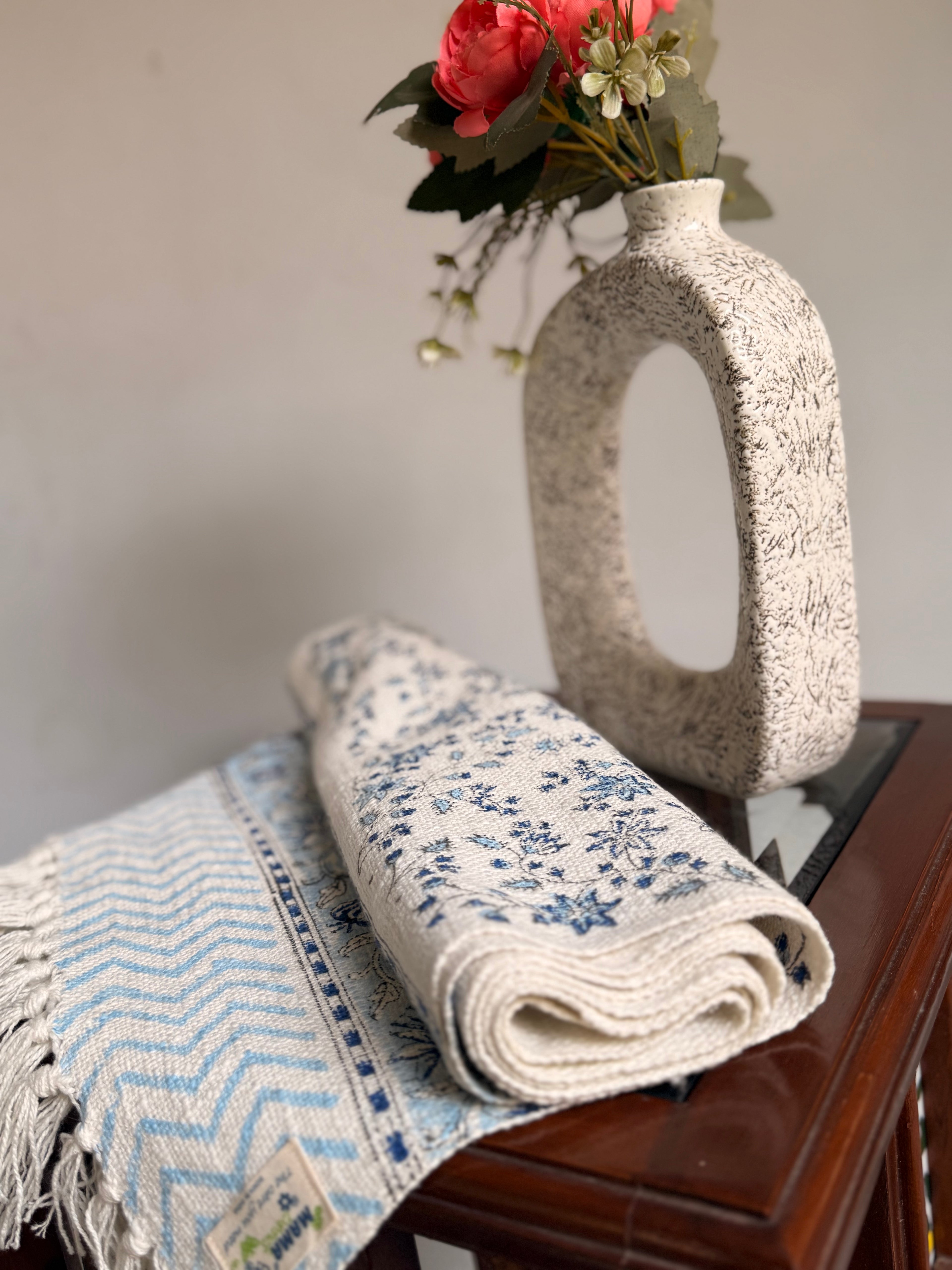 Jute Cotton Table Runners (Neel phool print)