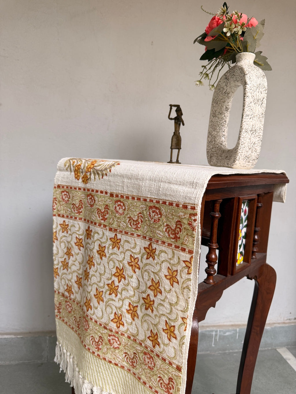 Jute Cotton Table Runners (Yellow & Green Phool Print)