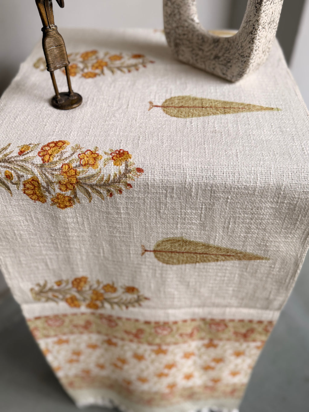 Jute Cotton Table Runners (Yellow & Green Phool Print)