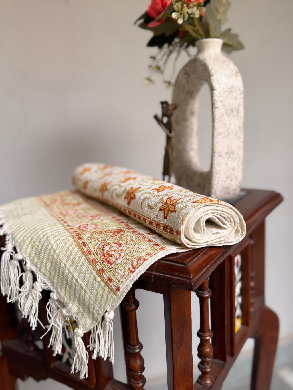 Jute Cotton Table Runners (Yellow & Green Phool Print)