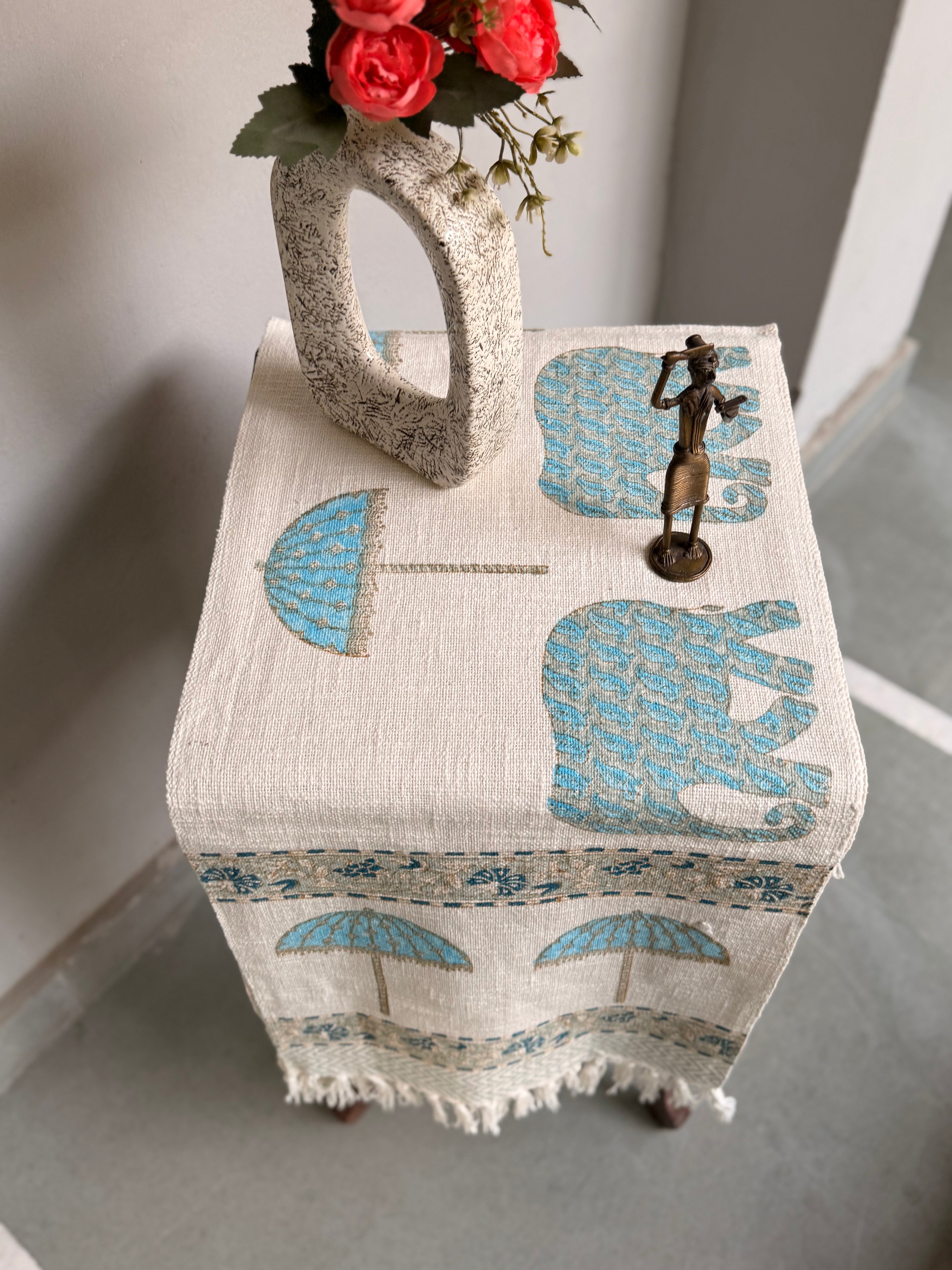 Jute Cotton Table Runners (Royal Elephant Umbrella print)