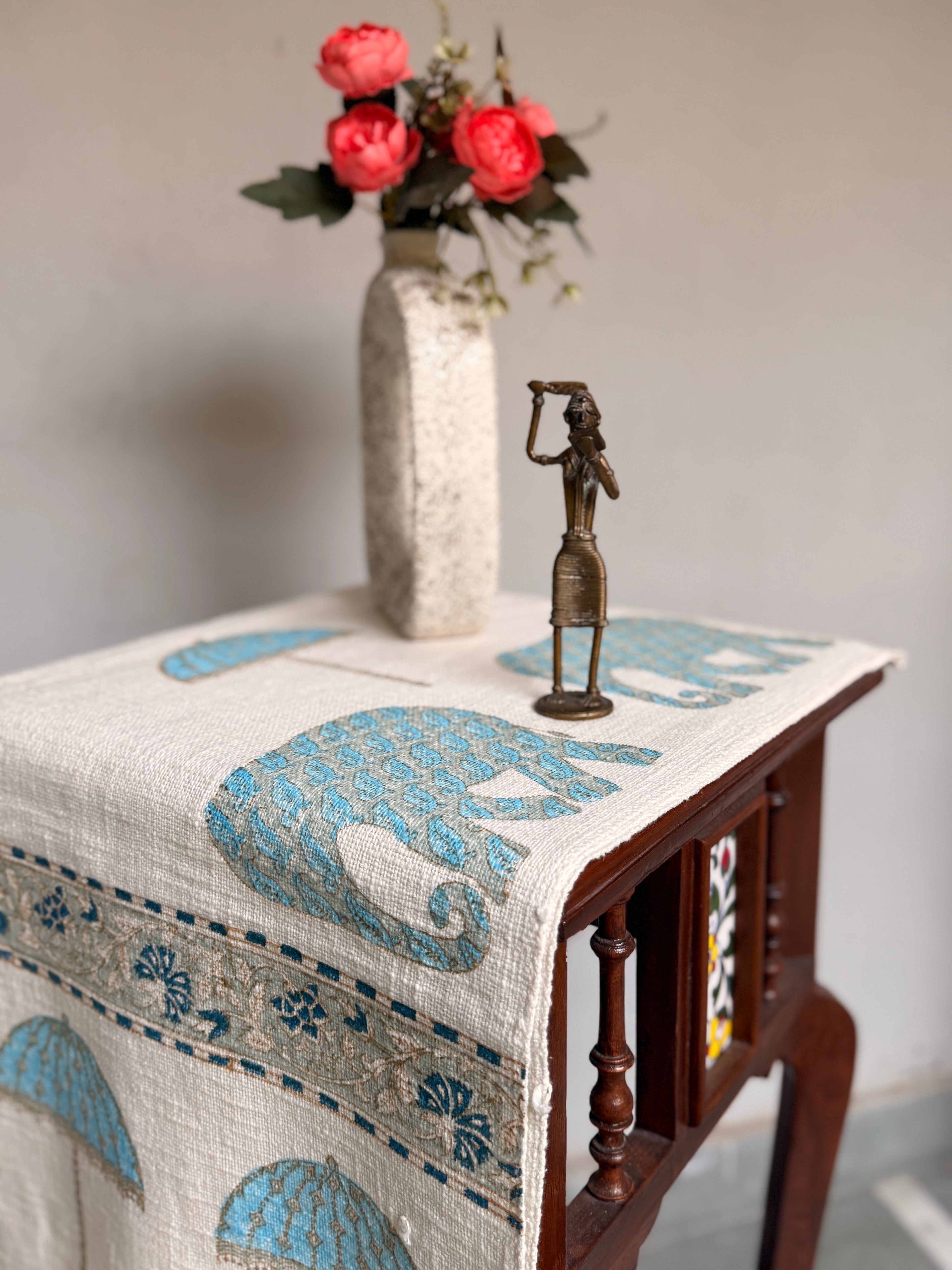 Jute Cotton Table Runners (Royal Elephant Umbrella print)
