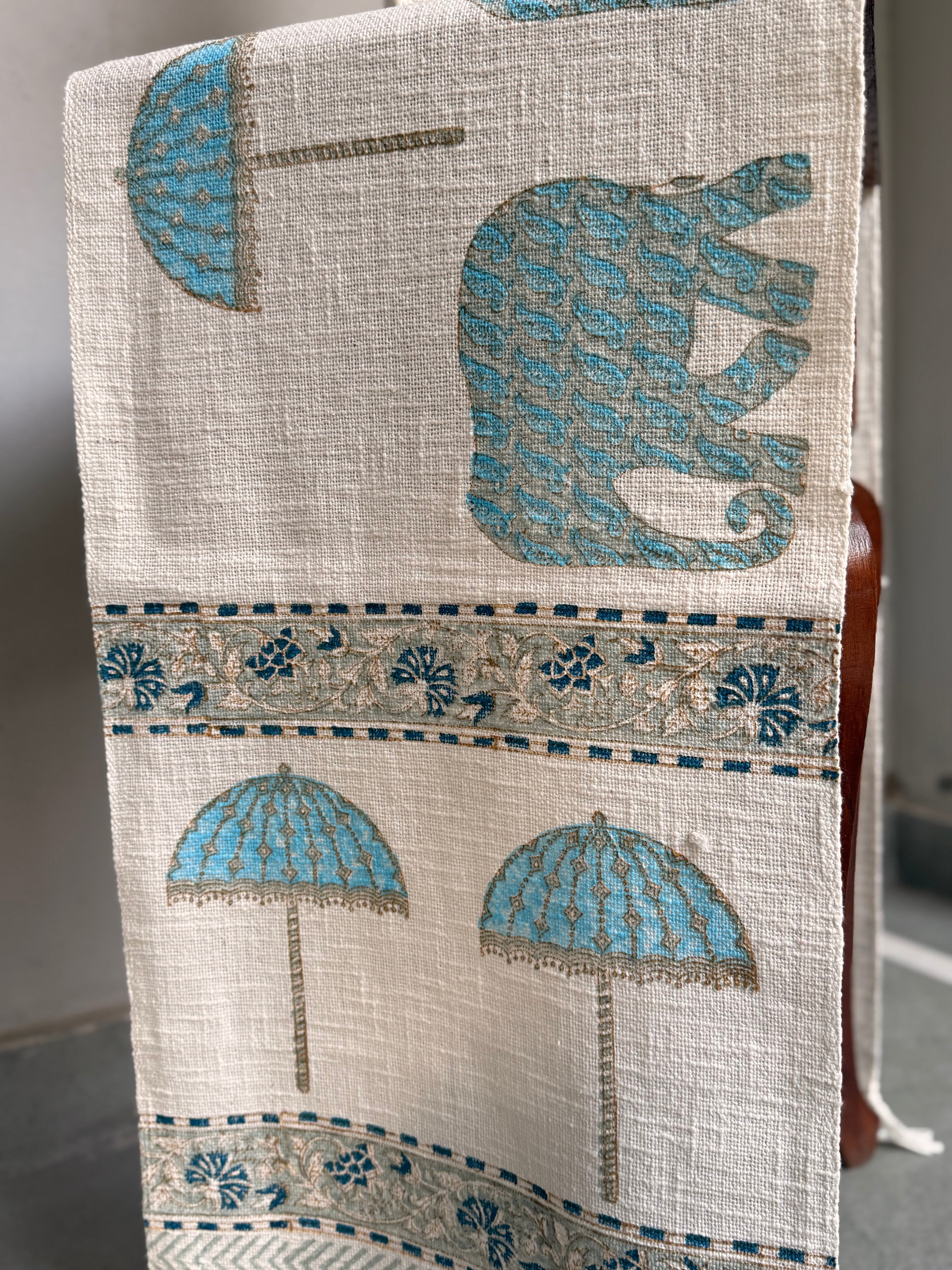 Jute Cotton Table Runners (Royal Elephant Umbrella print)