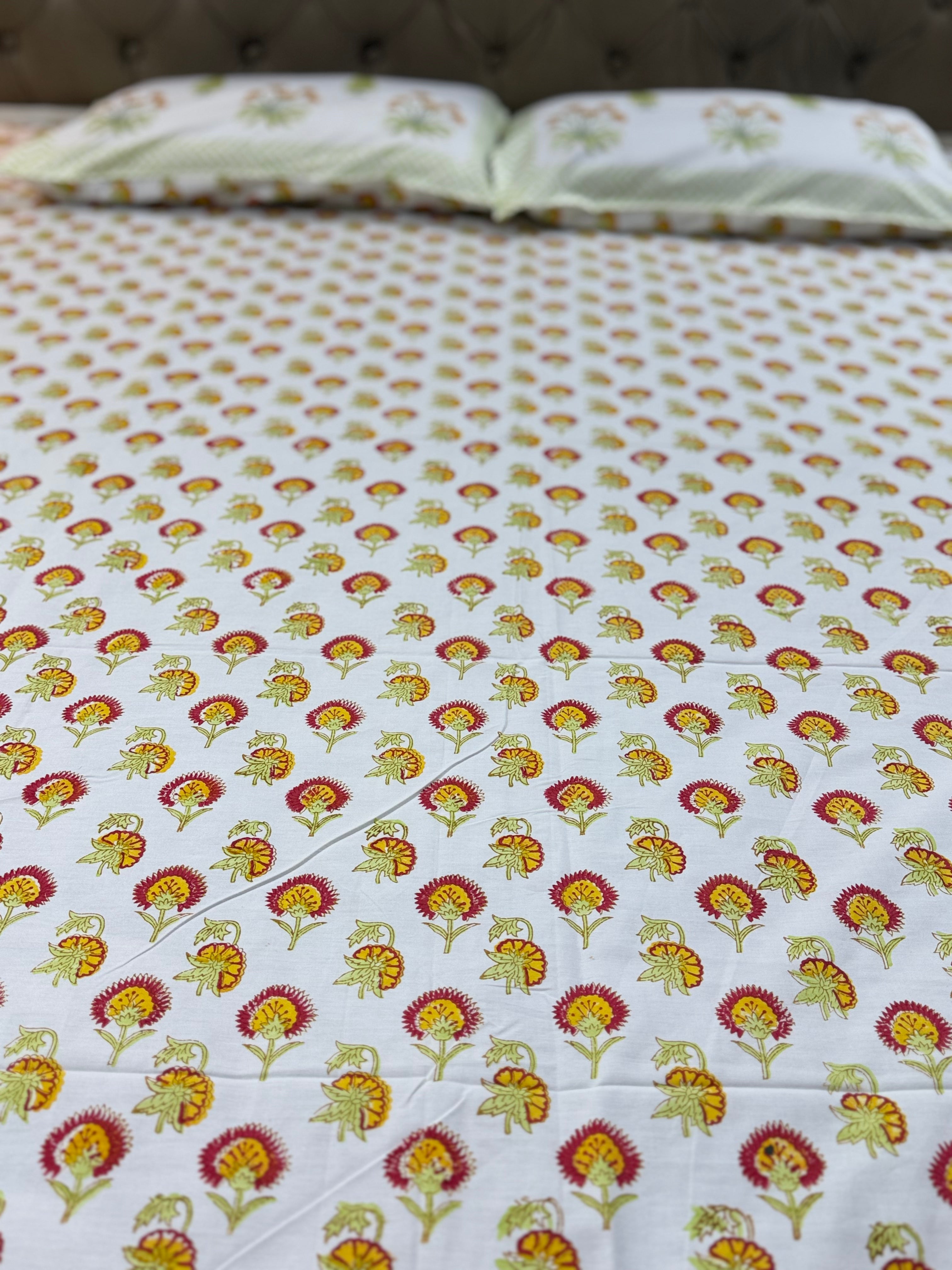 MAMA needs Premium California King Hast Kala Percale Cotton Bedsheets (Choti Phool Booti Print) 108X108 inches