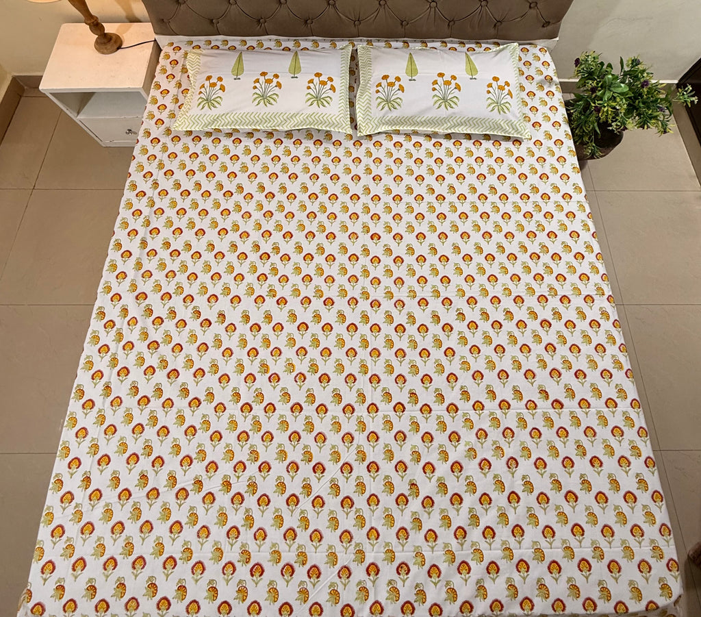 MAMA needs Premium California King Hast Kala Percale Cotton Bedsheets (Choti Phool Booti Print) 108X108 inches