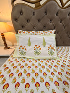 MAMA needs Premium California King Hast Kala Percale Cotton Bedsheets (Choti Phool Booti Print) 108X108 inches